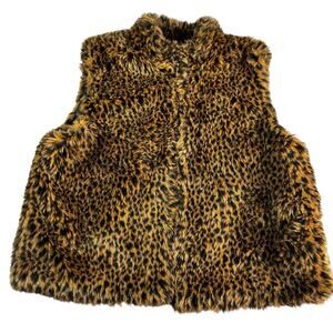 Investments Leopard Print Faux Fur Vest Womens Oversized Brown Animal Print XL*